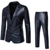 Fashionable New Men's Sequin Hot Stamping Suit Disco Cosplay Party Stage Nightclub Shiny and Cool Performance Suit Set SizeS-3XL Black